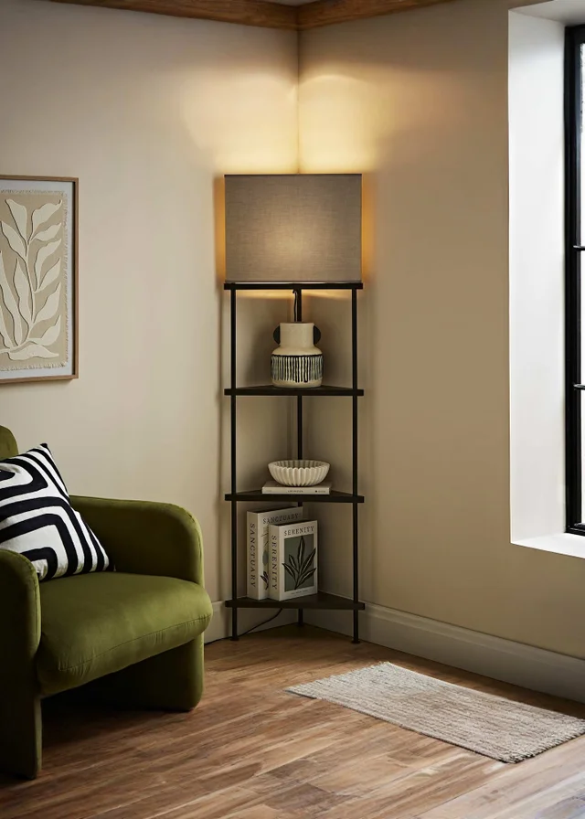 ValueLights Black Taska 3 Tier Shelf Floor Lamp