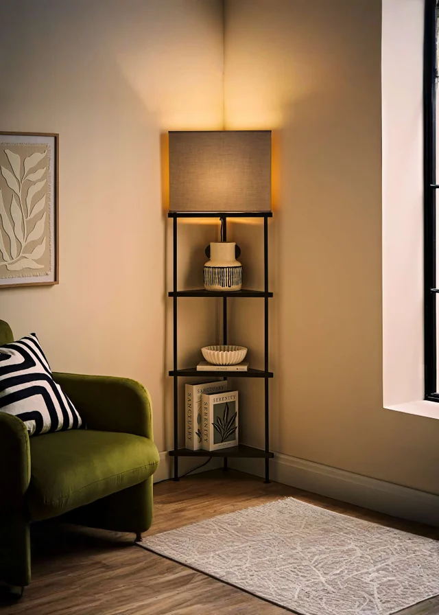 ValueLights Black Taska 3 Tier Shelf Floor Lamp