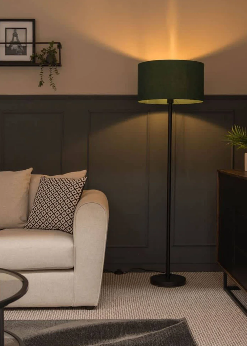 ValueLights Charlie Black Stem Floor Lamp with Drum Lampshade - One Size Image 1
