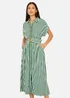 Yumi Green Stripe Print Relaxed Midi Shirt Dress With Belt - 18 Image 1