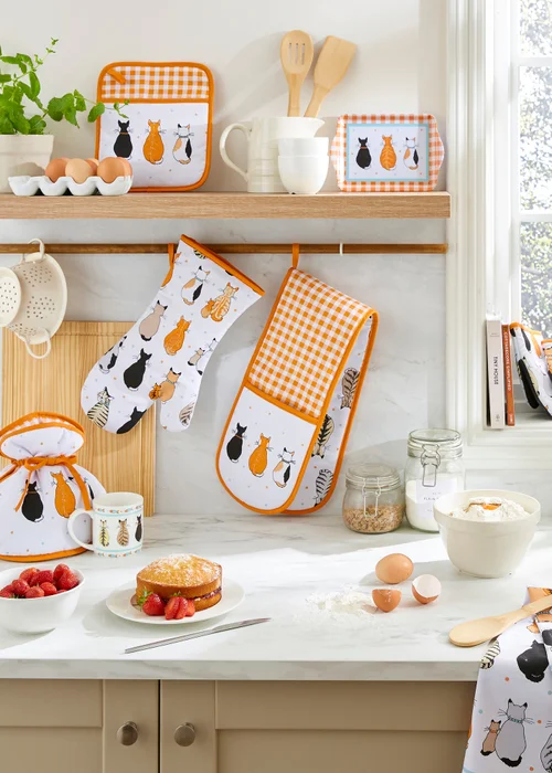 Ulster Weavers Cats In Waiting Orange Microwave Mitts - Pair - One Size Image 3