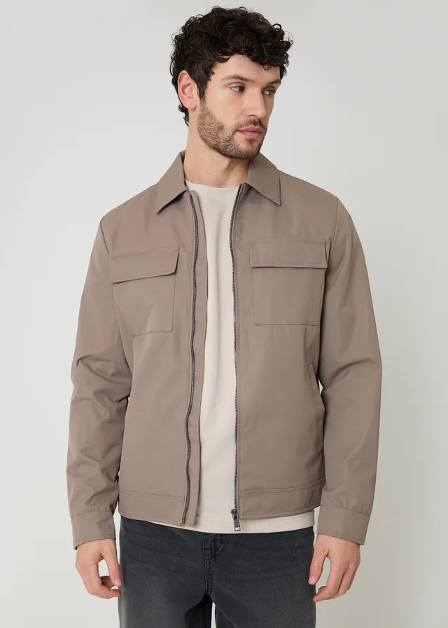 Threadbare Taupe Showerproof Lightweight Zip Up Jacket