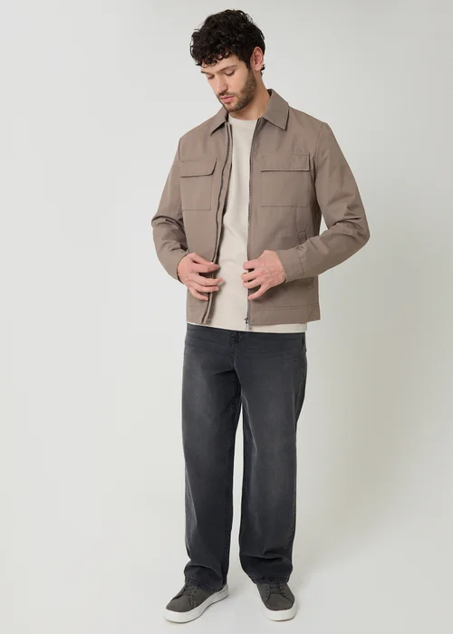 Threadbare Taupe Showerproof Lightweight Zip Up Jacket - L Image 3