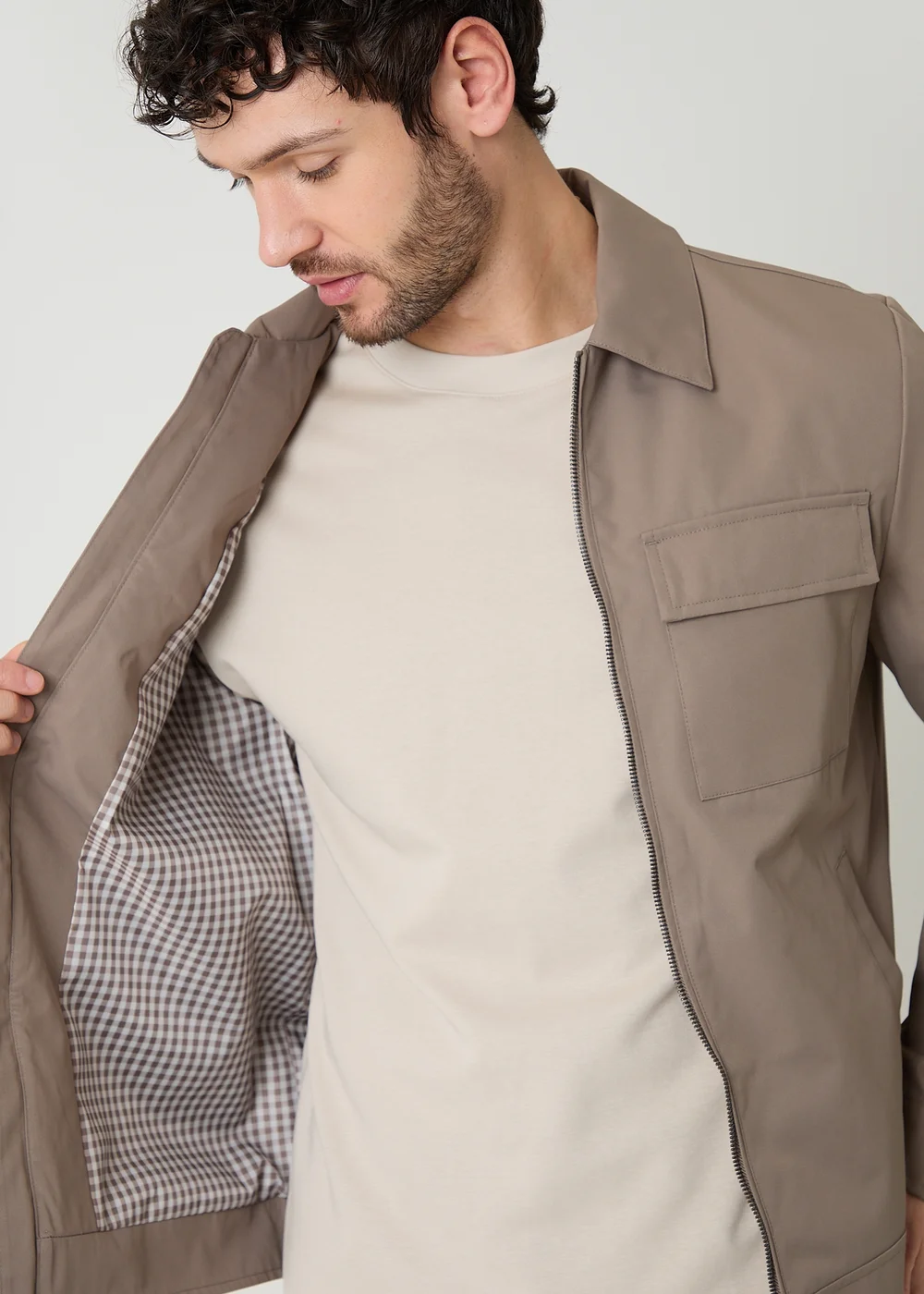 Threadbare Taupe Showerproof Lightweight Zip Up Jacket - L Image 5