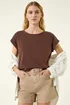 Roman Chocolate Plain Stretch Cotton Jersey T-Shirt - 16 Image 3