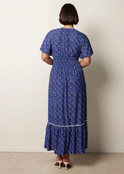 Blue Vanilla Navy Ditsy Floral Button Front Raglan Trim Dress - L Image 4