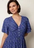 Blue Vanilla Navy Ditsy Floral Button Front Raglan Trim Dress - L Image 2