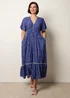 Blue Vanilla Navy Ditsy Floral Button Front Raglan Trim Dress - L Image 3