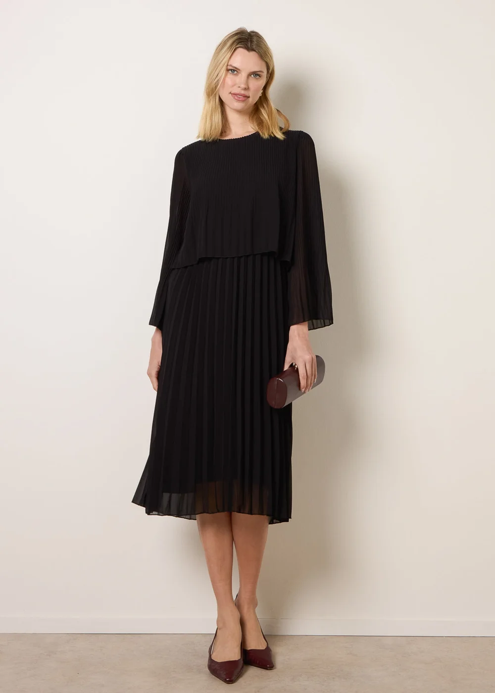 Blue Vanilla Black Chiffon Pleated Dress - One Size Image 1