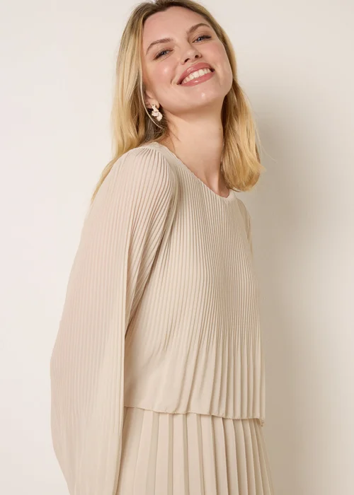 Blue Vanilla Beige Chiffon Pleated Dress - One Size Image 3