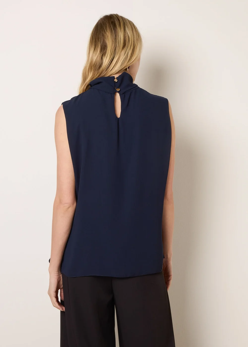 Blue Vanilla Navy Sleeveless Cowl Tie Front Chiffon Blouse - S/M Image 4