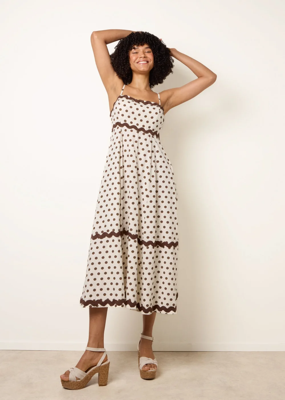Blue Vanilla Stone Polka Ric Rac Midi Dress - S Image 2
