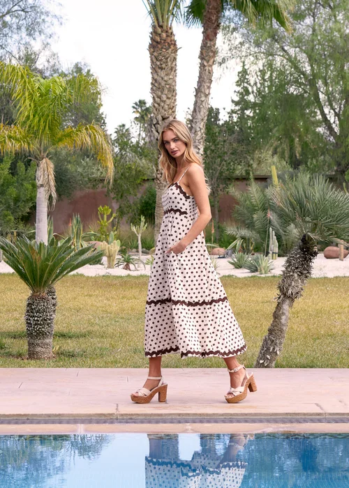 Blue Vanilla Stone Polka Ric Rac Midi Dress - S Image 1