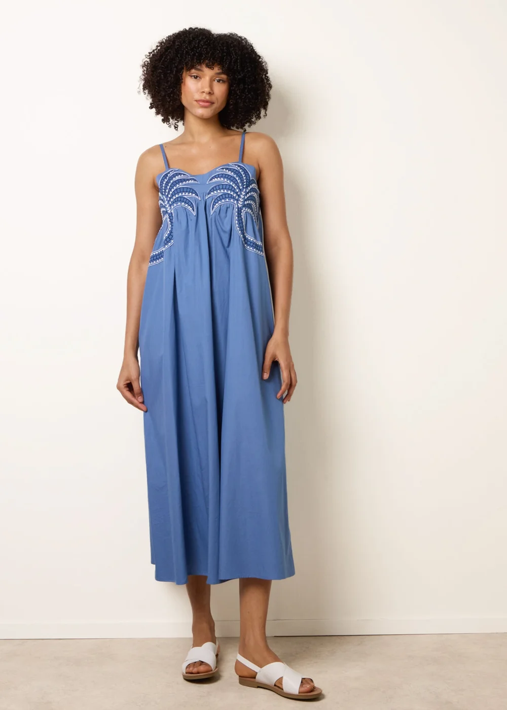 Blue Vanilla Blue Palm Tree Embroidery Smock Dress - S Image 2