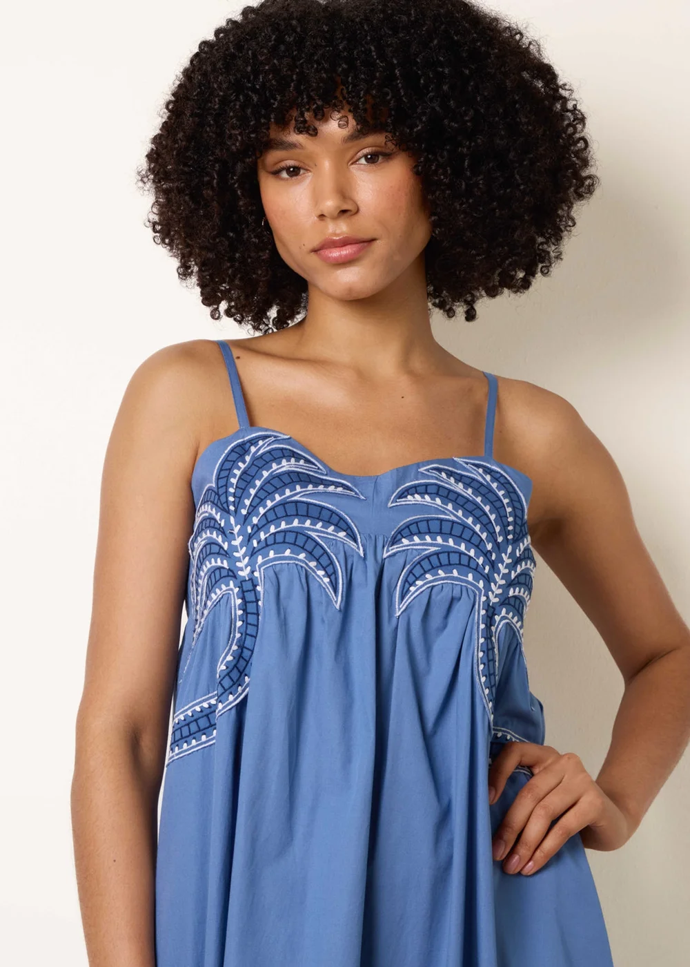 Blue Vanilla Blue Palm Tree Embroidery Smock Dress - S Image 2