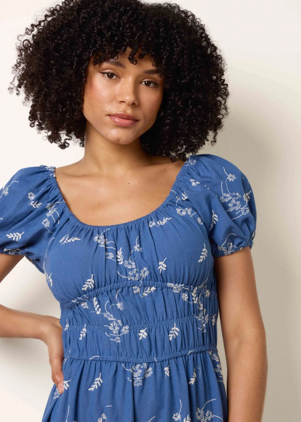 Blue Vanilla Blue Embroidery Milkmaid Midi Dress - M Image 2