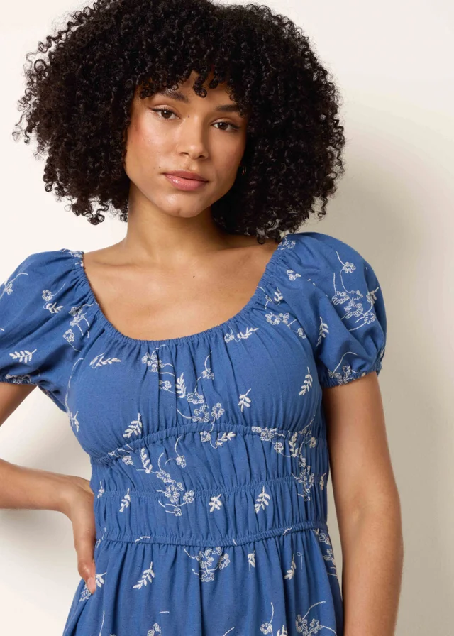 Blue Vanilla Blue Embroidery Milkmaid Midi Dress