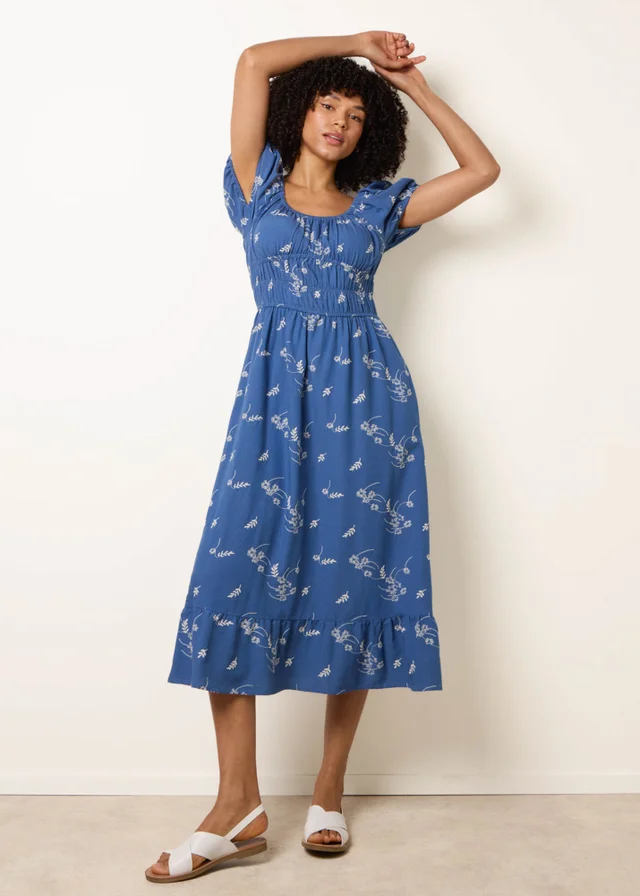 Blue Vanilla Blue Embroidery Milkmaid Midi Dress
