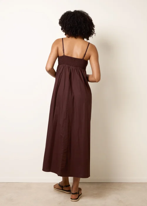 Blue Vanilla Brown Palm Tree Embroidery Smock Dress - L Image 5