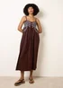 Blue Vanilla Brown Palm Tree Embroidery Smock Dress - L Image 4
