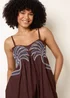 Blue Vanilla Brown Palm Tree Embroidery Smock Dress - L Image 3