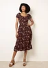 Blue Vanilla Brown Embroidery Milkmaid Midi Dress - M Image 3