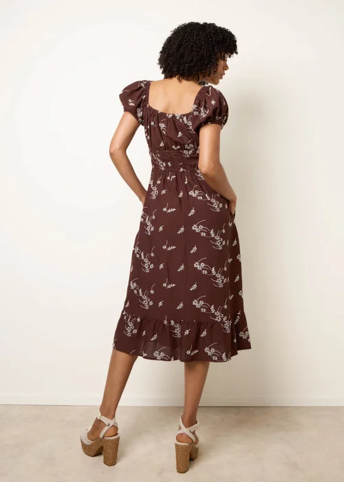 Blue Vanilla Brown Embroidery Milkmaid Midi Dress - M Image 4