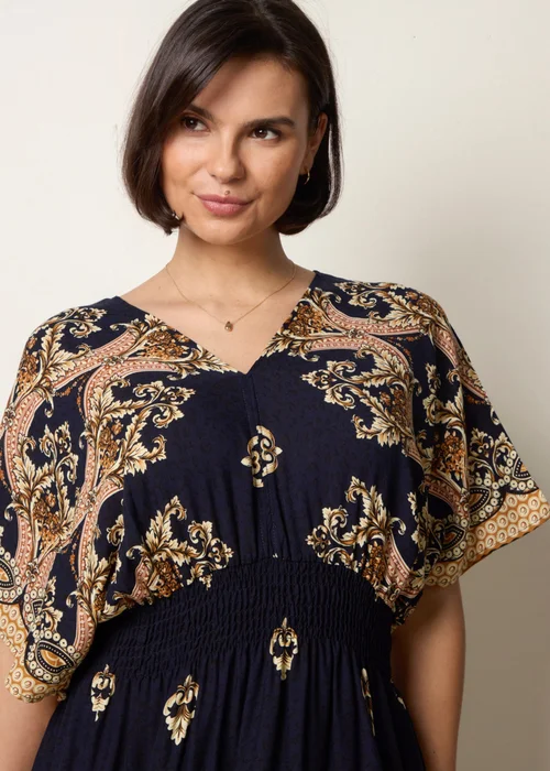 Blue Vanilla Navy Border Print Kimono Dress - L Image 3