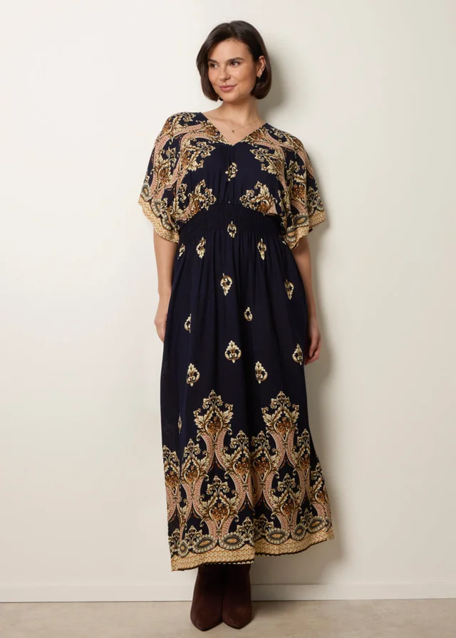 Blue Vanilla Navy Border Print Kimono Dress