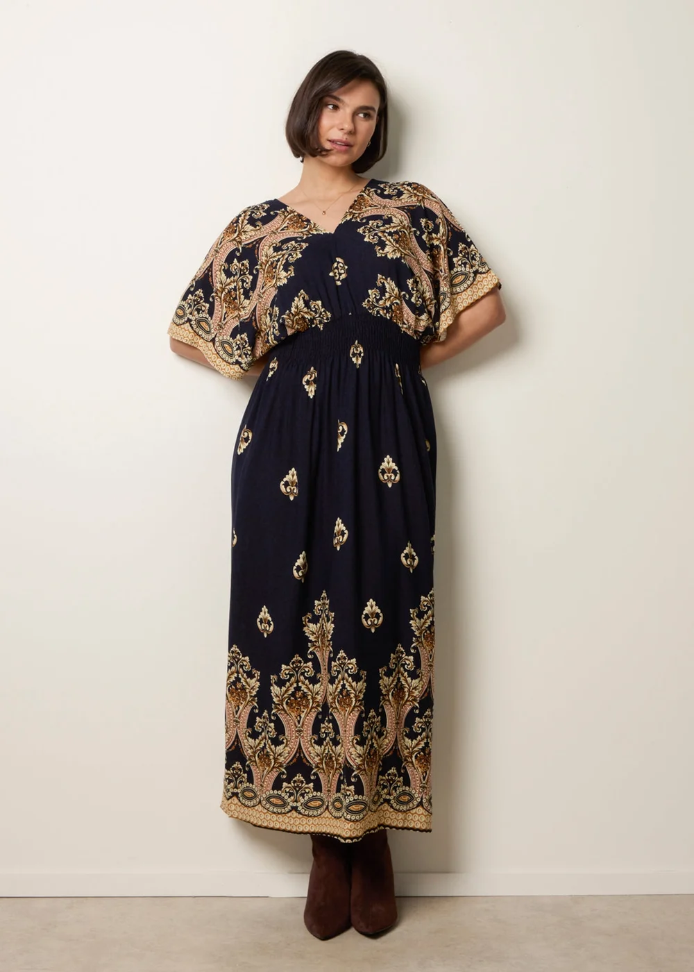 Blue Vanilla Navy Border Print Kimono Dress - L Image 1