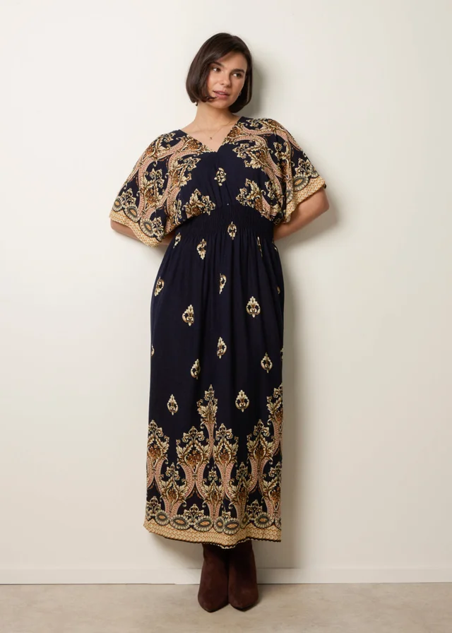 Blue Vanilla Navy Border Print Kimono Dress