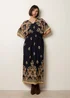 Blue Vanilla Navy Border Print Kimono Dress - L Image 1