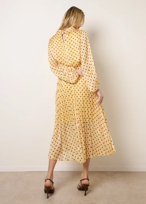 Blue Vanilla Yellow Polka Dot Cowl Neck Pleated Long Sleeve Dress - L Image 4