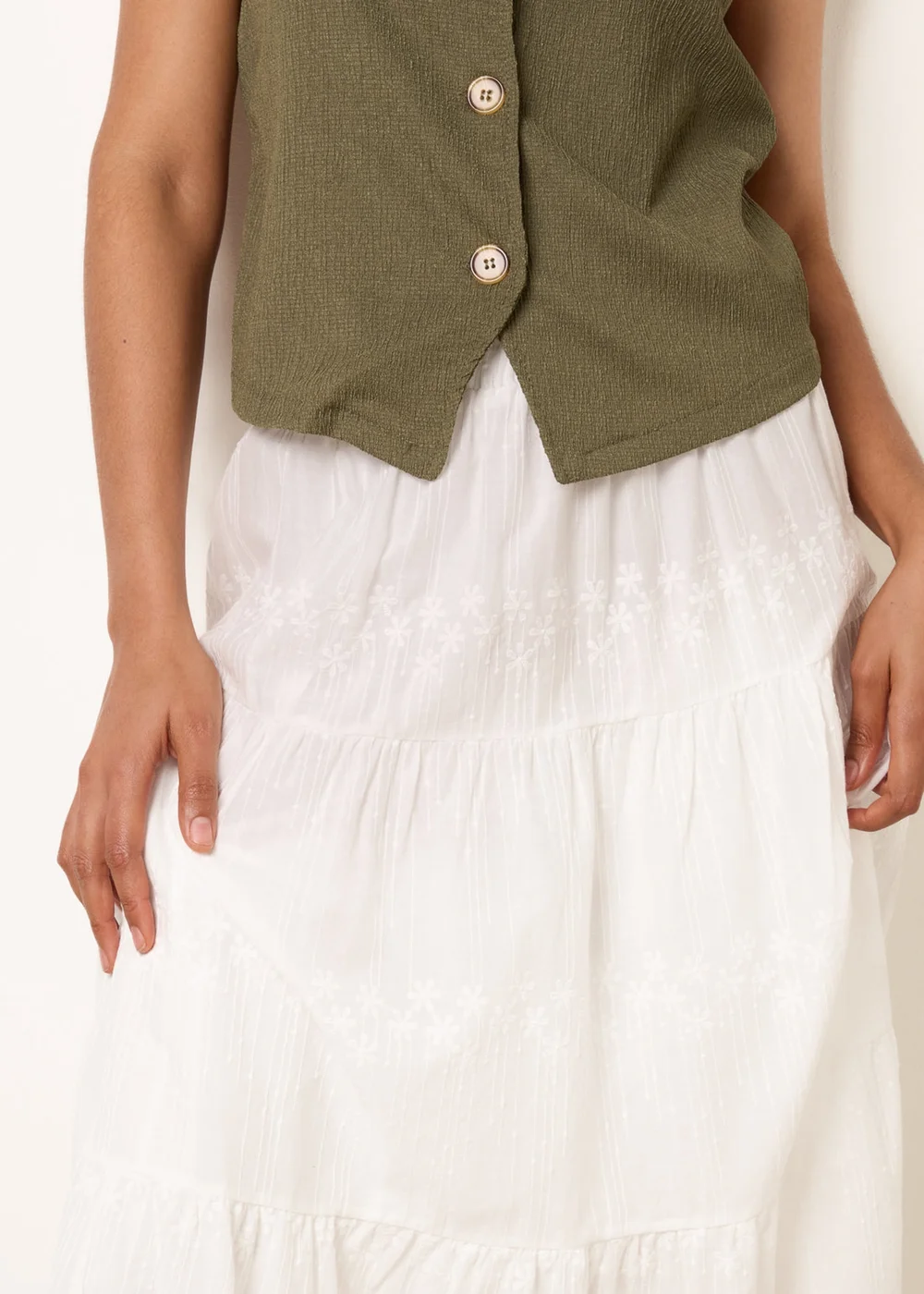 Blue Vanilla White Embroidered Tiered Maxi Skirt - S/M Image 3