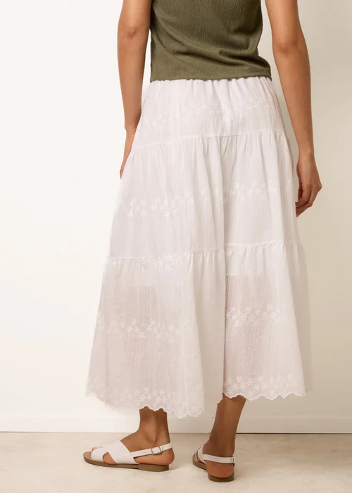 Blue Vanilla White Embroidered Tiered Maxi Skirt - S/M Image 4