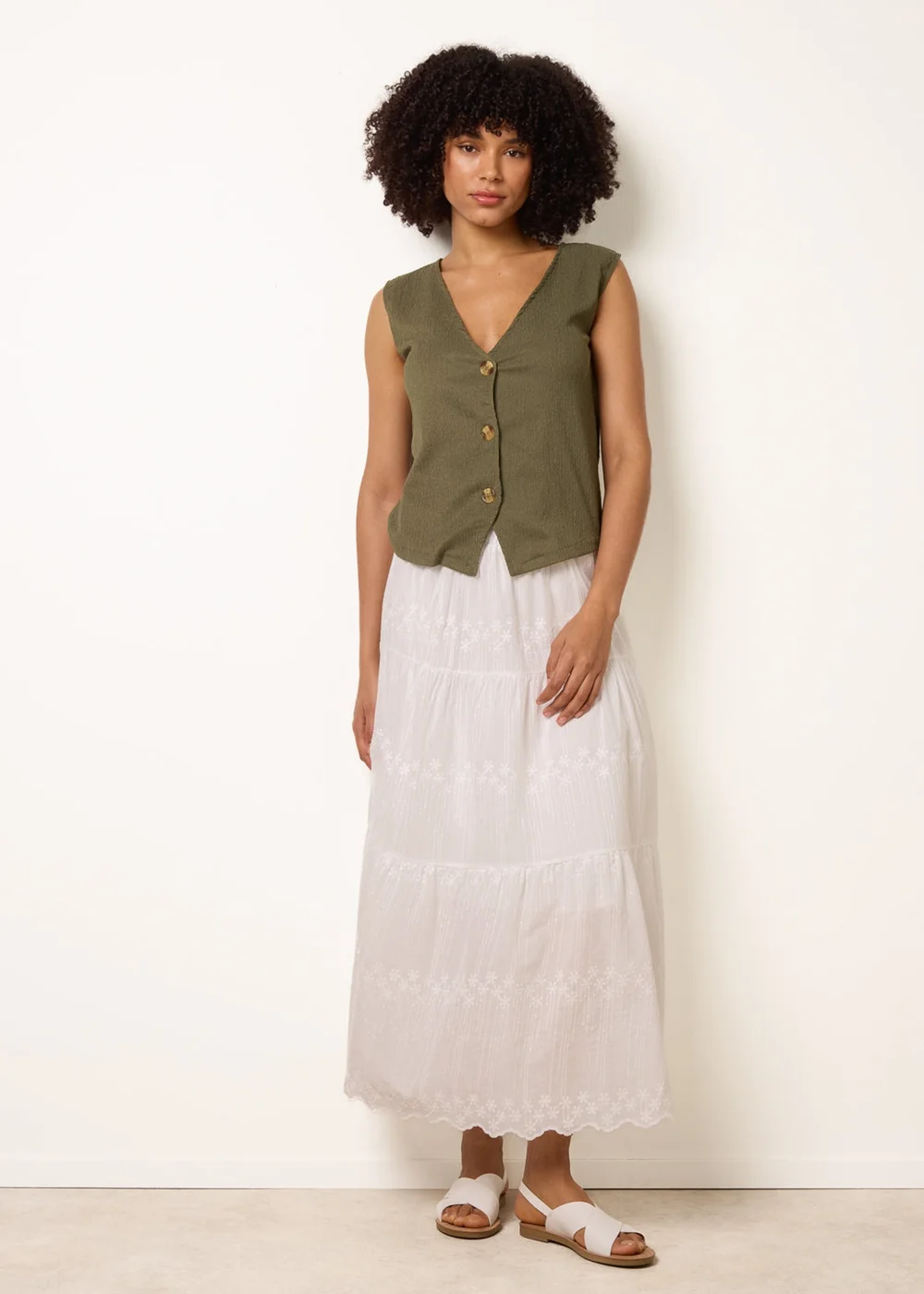 Blue Vanilla White Embroidered Tiered Maxi Skirt - S/M Image 1