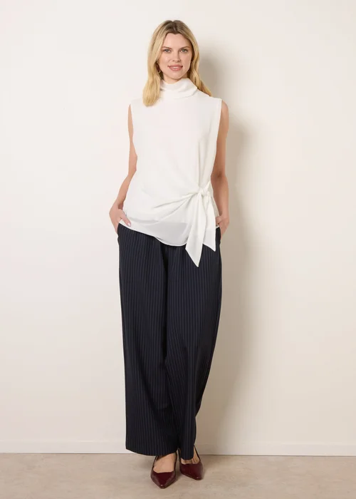 Blue Vanilla Ivory Sleeveless Cowl Tie Front Chiffon Blouse - S/M Image 3