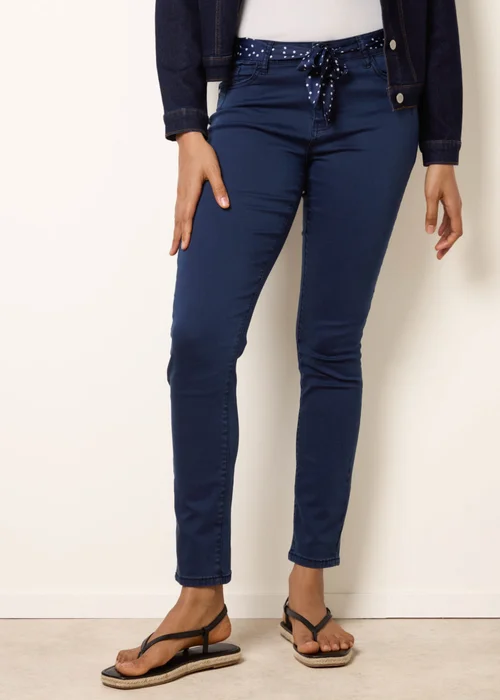 Blue Vanilla Navy Slim Leg Stretch Denim Scarf Trousers - XL Image 2