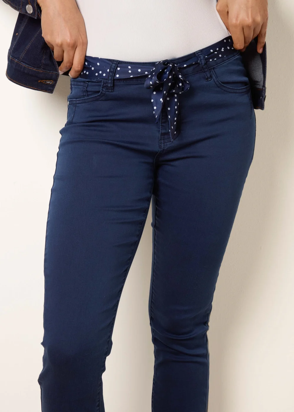 Blue Vanilla Navy Slim Leg Stretch Denim Scarf Trousers - XL Image 3