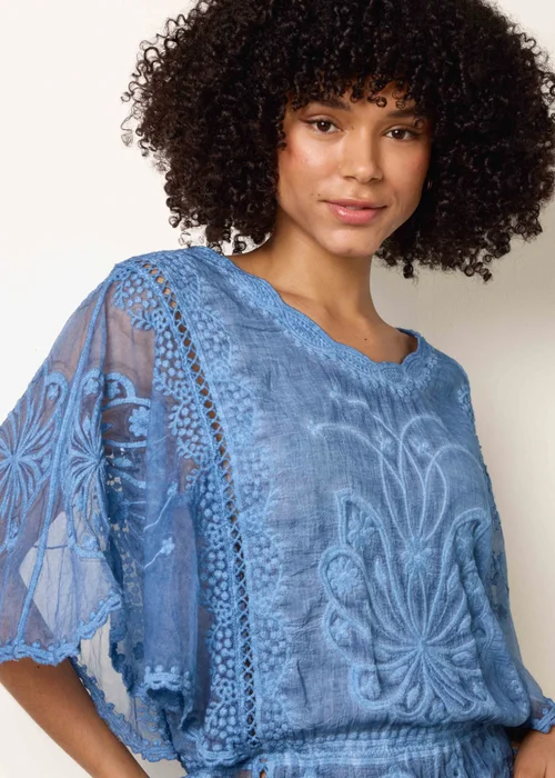 Blue Vanilla Blue Floral Lace Butterfly Sleeve Blouse - M/L Image 3