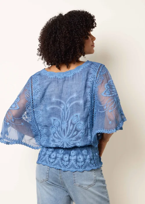 Blue Vanilla Blue Floral Lace Butterfly Sleeve Blouse - M/L Image 4