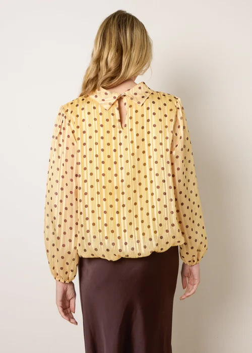 Blue Vanilla Yellow Polka Dot Cowl Neck Puffball Blouse - S/M Image 4