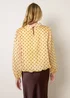 Blue Vanilla Yellow Polka Dot Cowl Neck Puffball Blouse - S/M Image 4