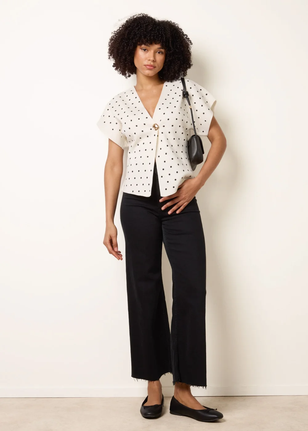 Blue Vanilla Ivory Polka Dot Short-Sleeve Knit Cardigan Top - M/L Image 2