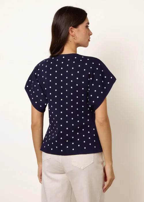 Blue Vanilla Navy Polka Dot Short-Sleeve Knit Cardigan Top - M/L Image 4