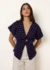 Blue Vanilla Navy Polka Dot Short-Sleeve Knit Cardigan Top - M/L Image 1