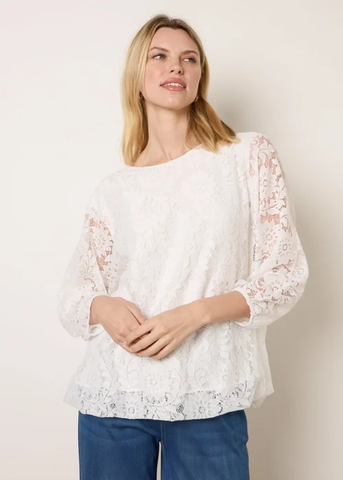 Blue Vanilla Ivory Lace Puffball Batwing Top - One Size Image 1