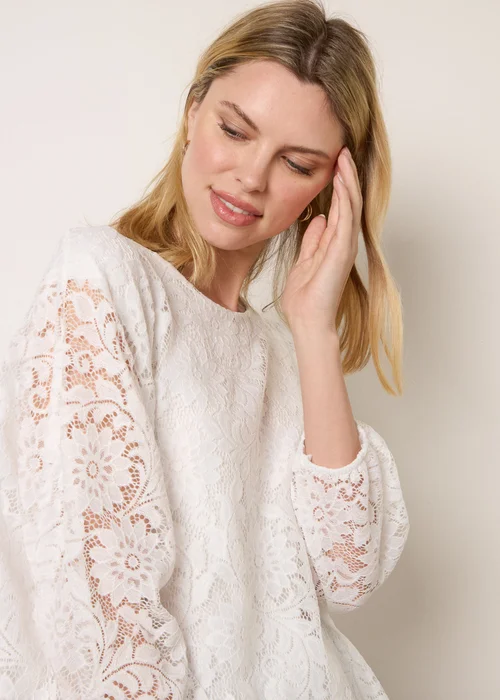 Blue Vanilla Ivory Lace Puffball Batwing Top - One Size Image 2