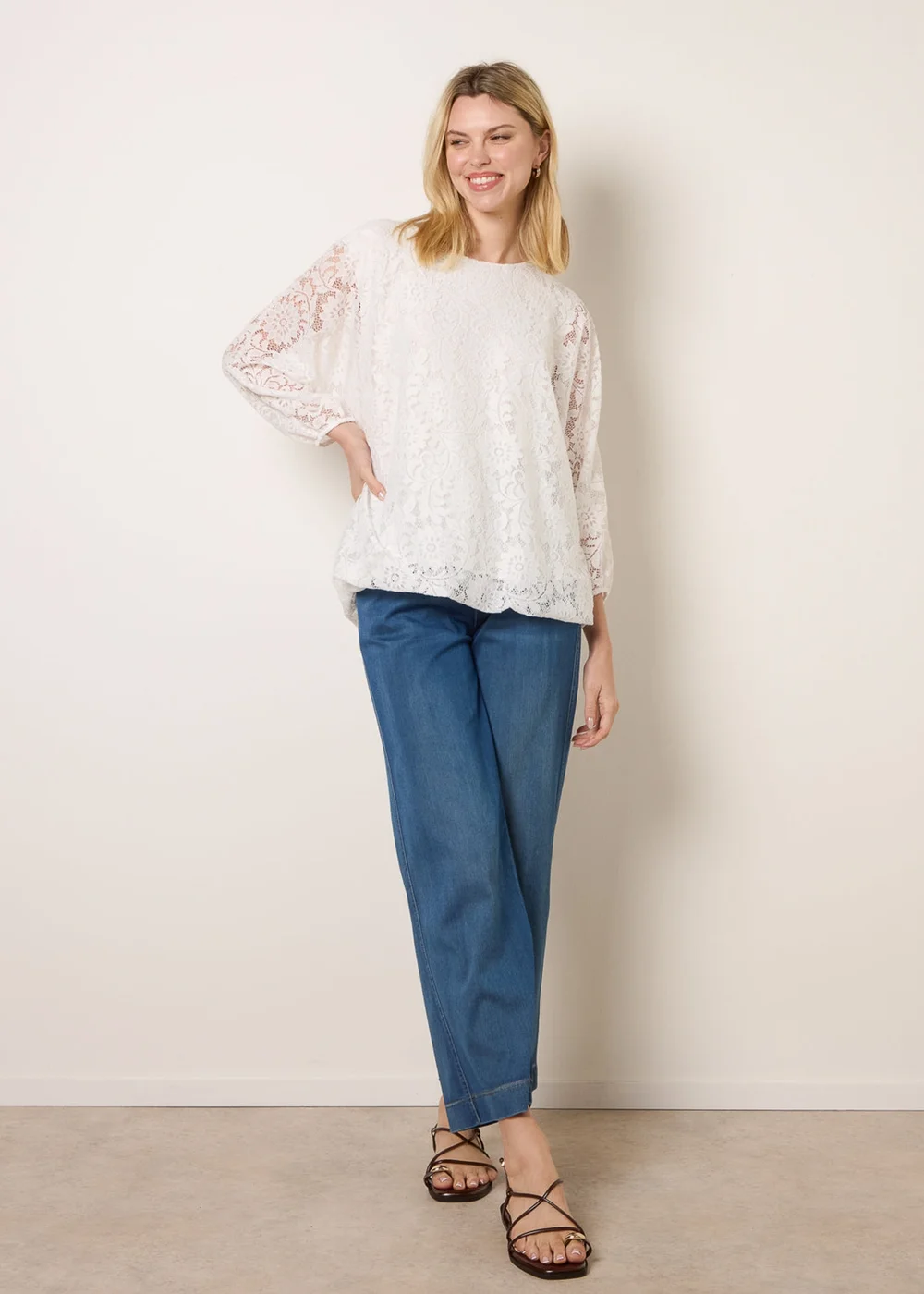 Blue Vanilla Ivory Lace Puffball Batwing Top - One Size Image 3