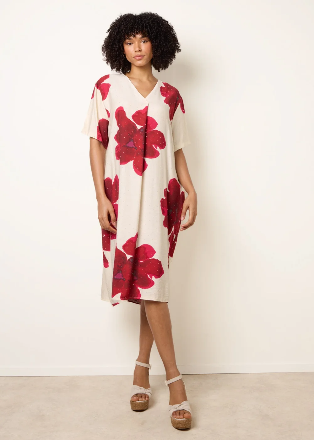 Blue Vanilla Red Floral Print Diamante Detailed Dress - M/L Image 2